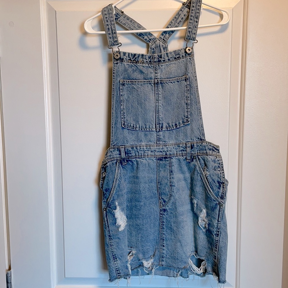 H&M distressed denim overall dress